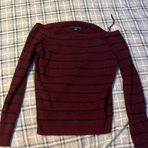 American Eagle: Long sleeve, maroon w/ black stripes, S, slightly worn